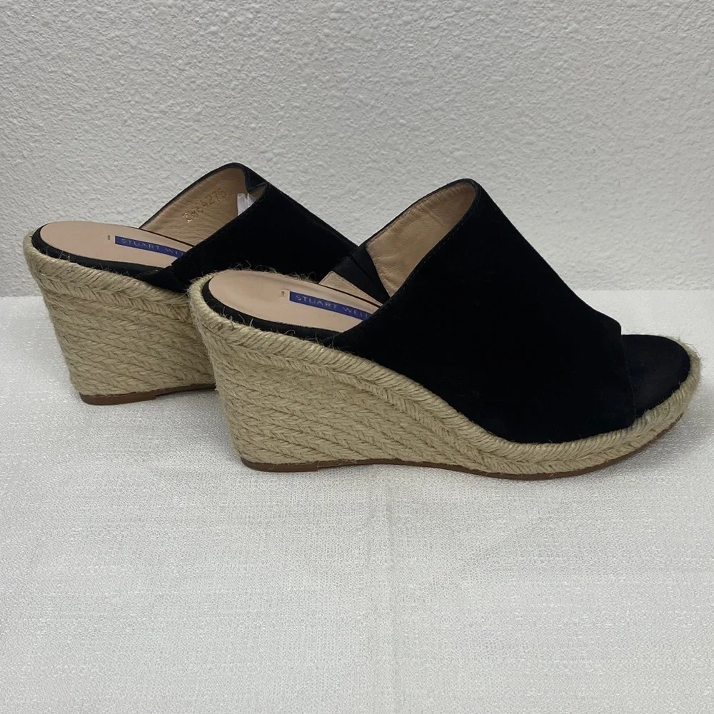 Stuart Weitzman Black Espadrille Wedges Size 7.5 M